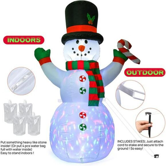 5FT Inflatable Snowman, LED Light Up Christmas for Blow Up Yard Decoration - Picture 1 of 7